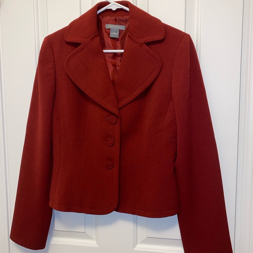 Ann Taylor Deep Red Wool-Blend Tailored Blazer